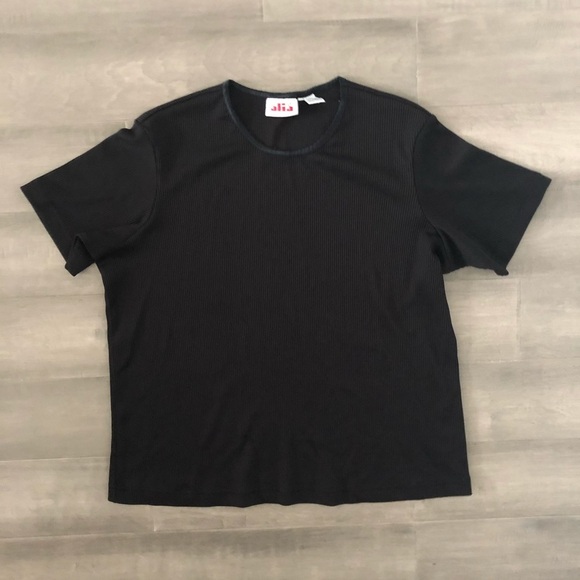 ALIA Black Ribbed T-shirt size L - Picture 1 of 5